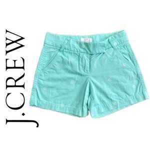 J.CREW CHINO SHORTS MINT GREEN SZ 0 SAILOR CHIC PREPPY NAUTICAL EMBROIDERY WHEEL